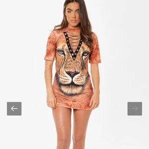 Animal dress Lion Print Lace-Up Tee mini Dress